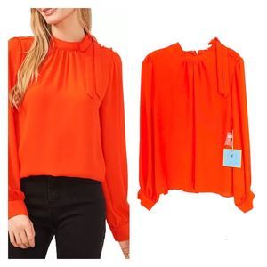 CeCe Coral Long Sleeve Tie Neck Top Sz XL